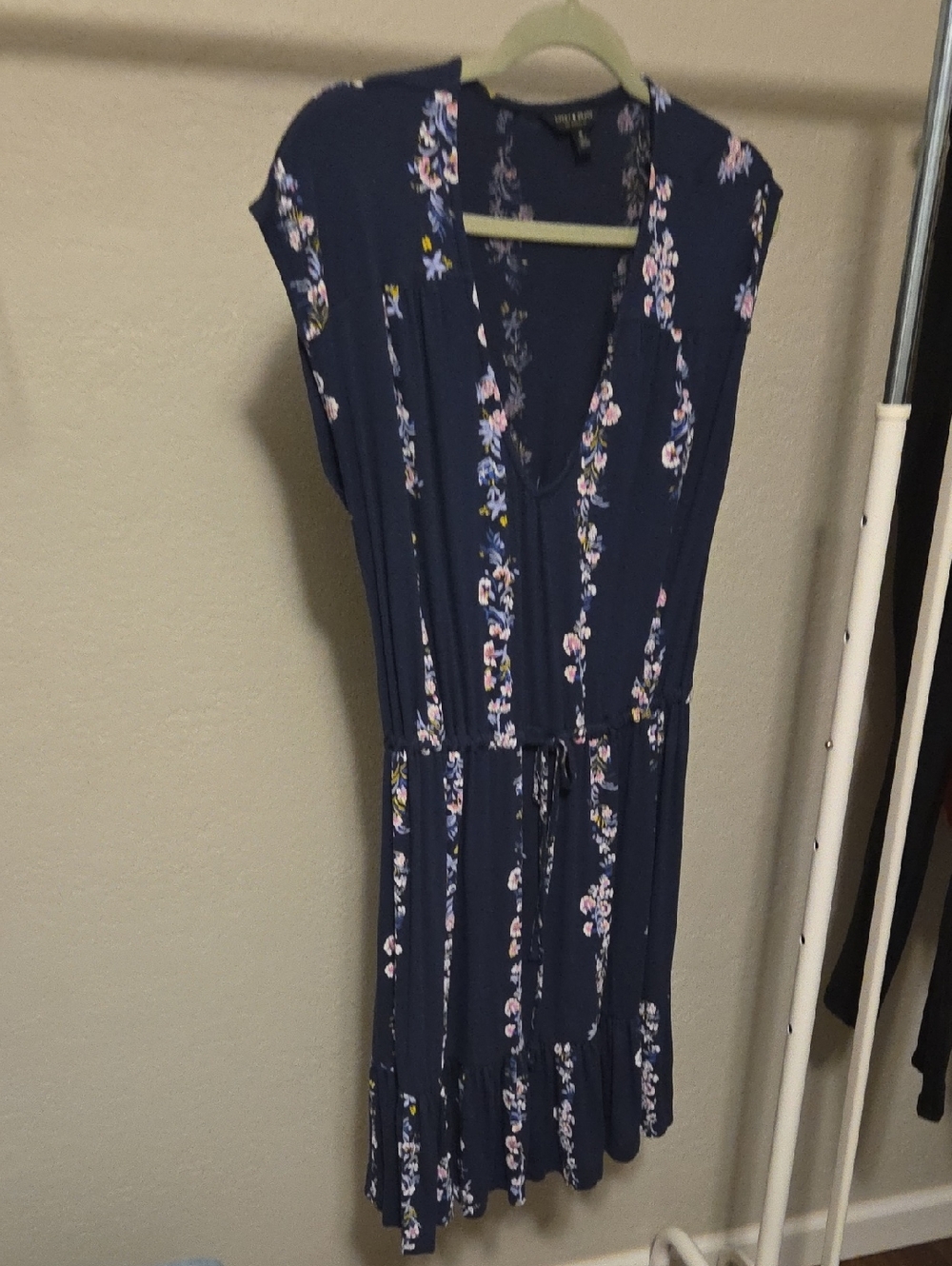 Lucky Brand Navy Floral-Striped V-Neck Midi Dress
